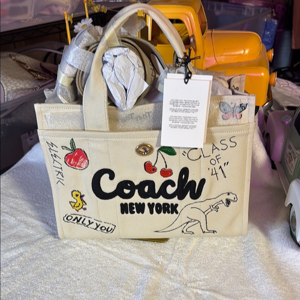 Coach Cream Graphic Tote with Playful Designs